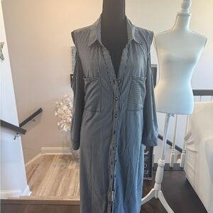 Striped Black and White Button-Up Dress